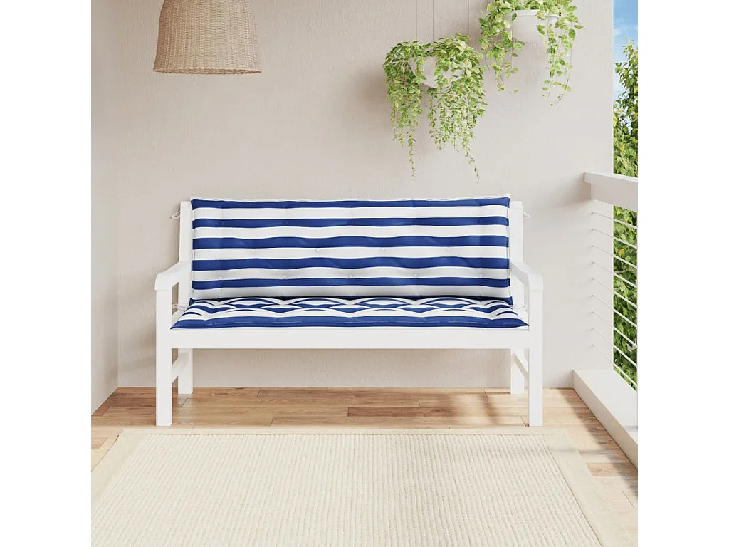 Coussins de banc de jardin lot de 2 rayures bleues et blanches