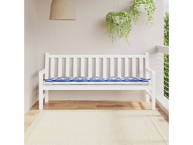 Coussin de banc de jardin rayures bleues et blanches 180x50x7cm