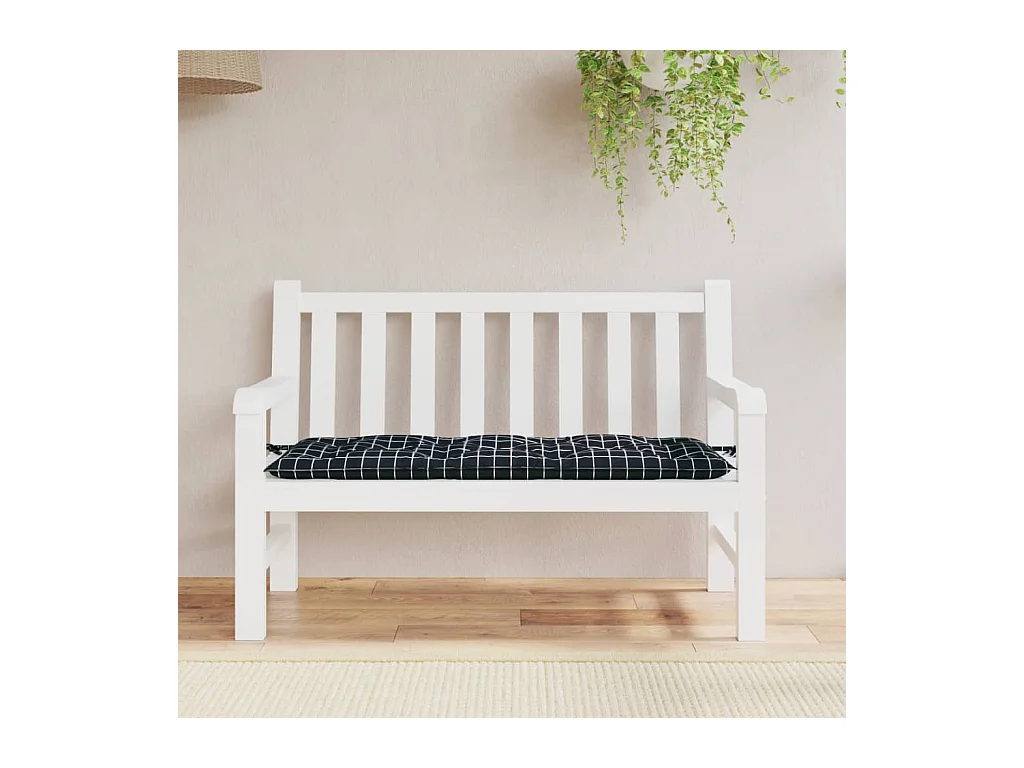 Coussin de banc de jardin carreaux noir 120x50x7 cm tissu