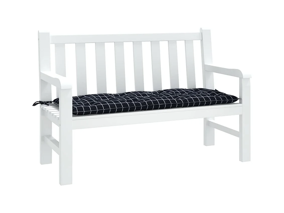 Cojín para banco de jardín tela a cuadros negro 120x50x7 cm