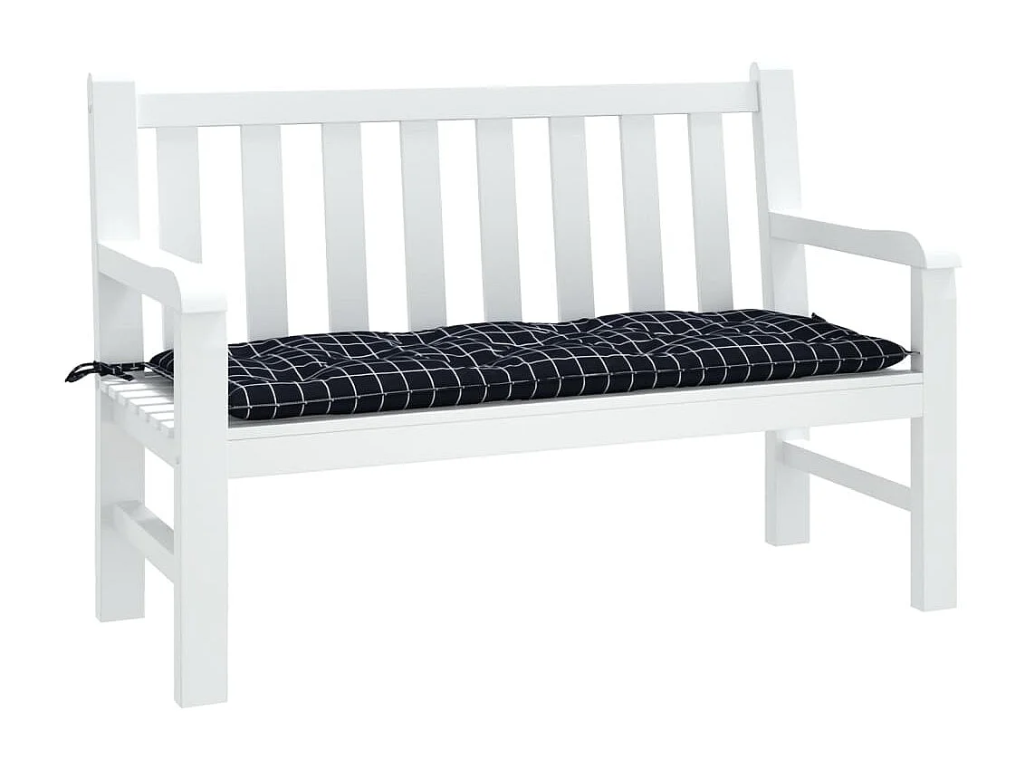 Coussin de banc de jardin carreaux noir 120x50x7 cm tissu