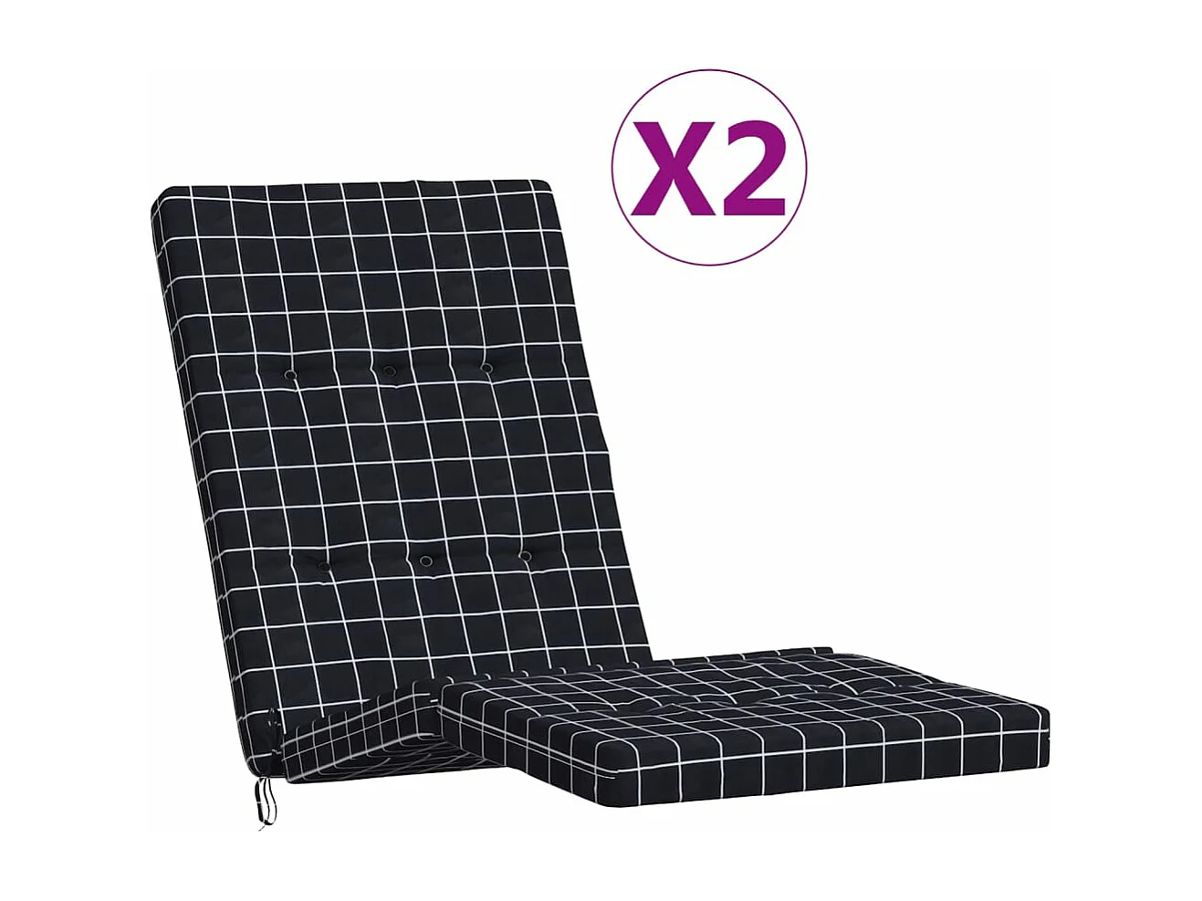 Coussins de chaise longue lot de 2 noir motif à carreaux