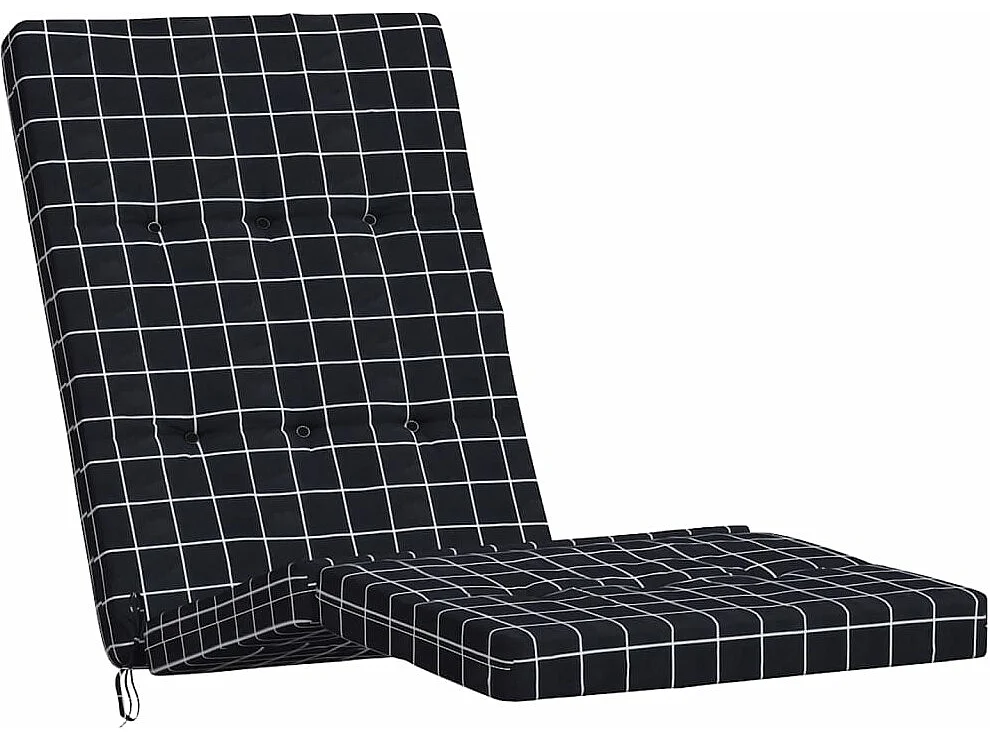 Coussins de chaise longue lot de 2 noir motif à carreaux