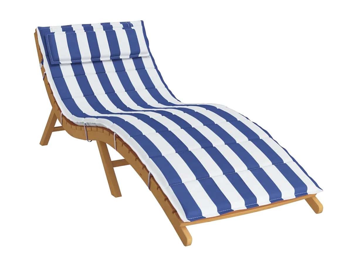 Coussin de chaise longue rayures bleues/blanches 180x60x3 cm