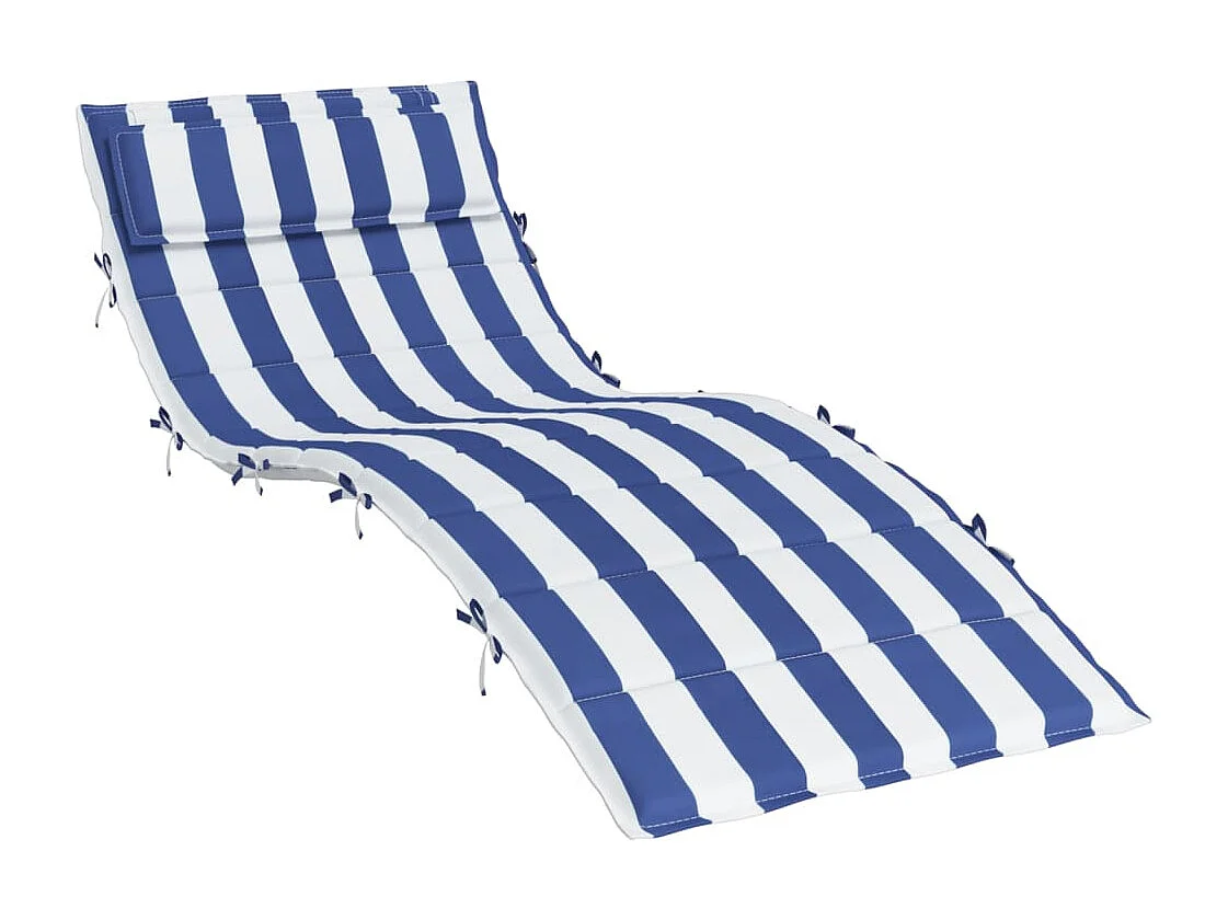 Coussin de chaise longue rayures bleues/blanches 180x60x3 cm