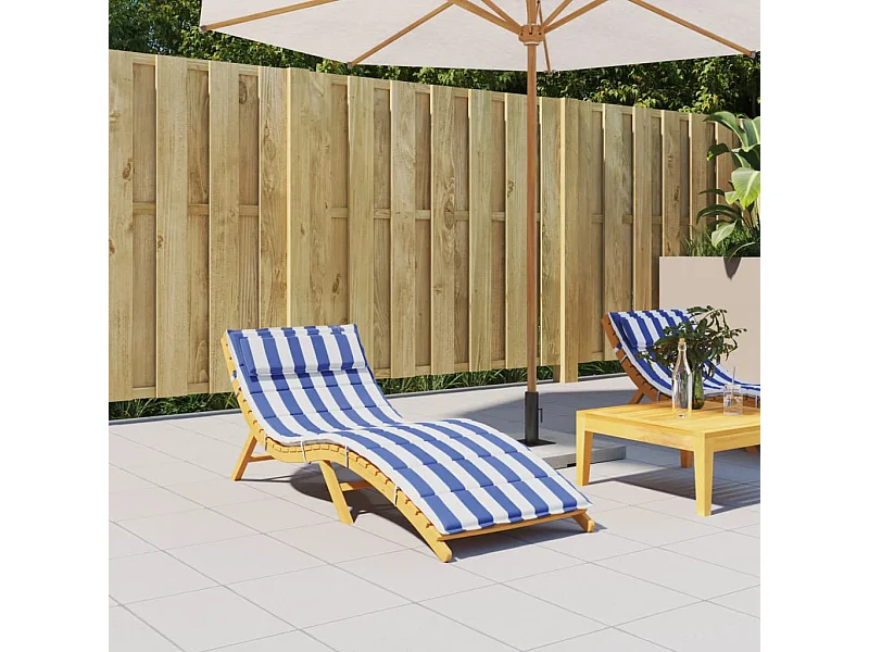 Coussin de chaise longue rayures bleues/blanches 180x60x3 cm