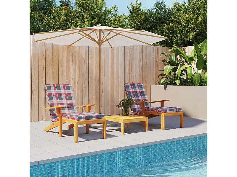 Coussins de chaise longue lot de 2 motif à carreaux rouges