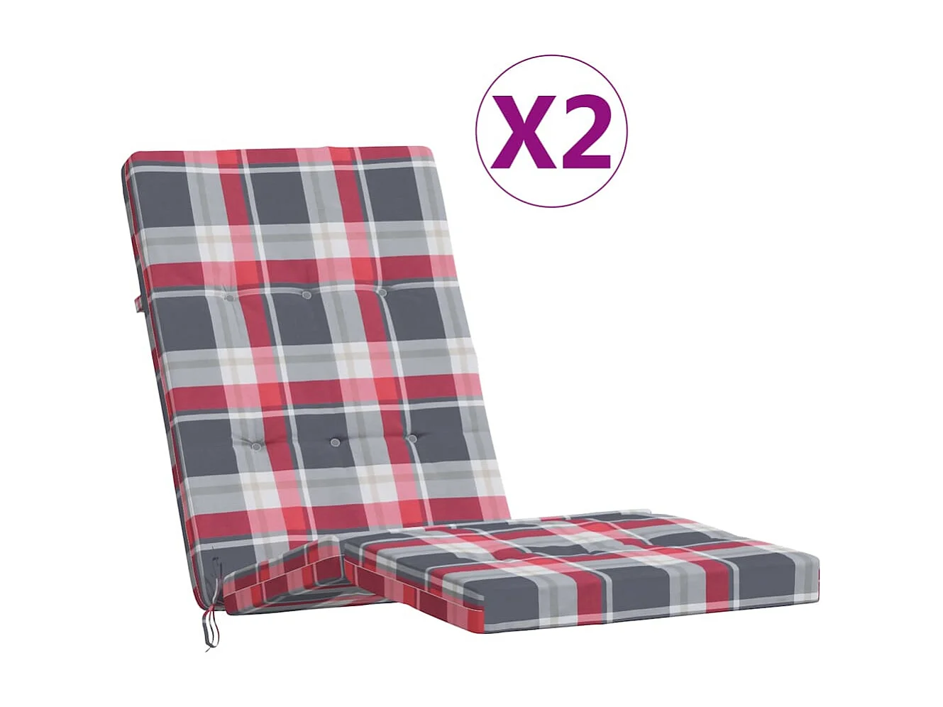 Cojines para tumbona 2 unidades tela Oxford a cuadros rojo