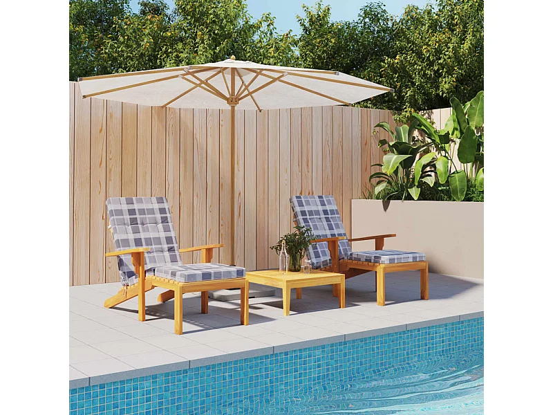 Coussins de chaise longue lot de 2 gris motif à carreaux