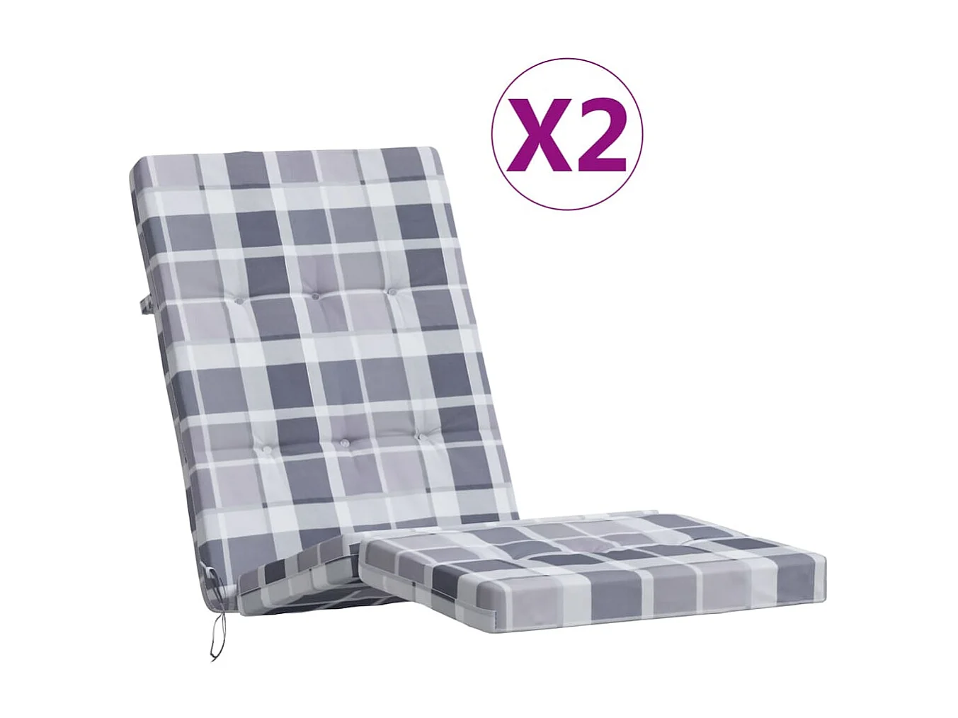 Cojines para tumbona 2 unidades tela Oxford a cuadros gris