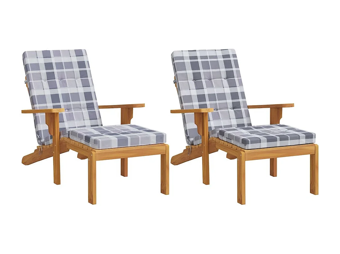 Cojines para tumbona 2 unidades tela Oxford a cuadros gris