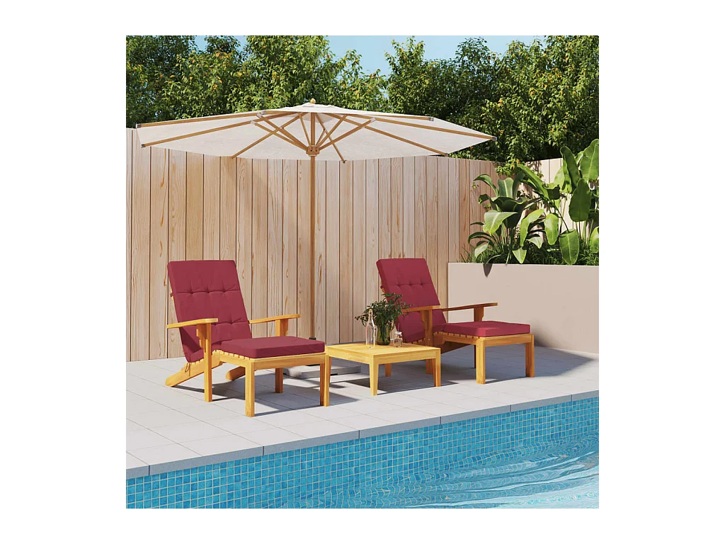 Coussins de chaise longue lot de 2 rouge bordeaux tissu oxford