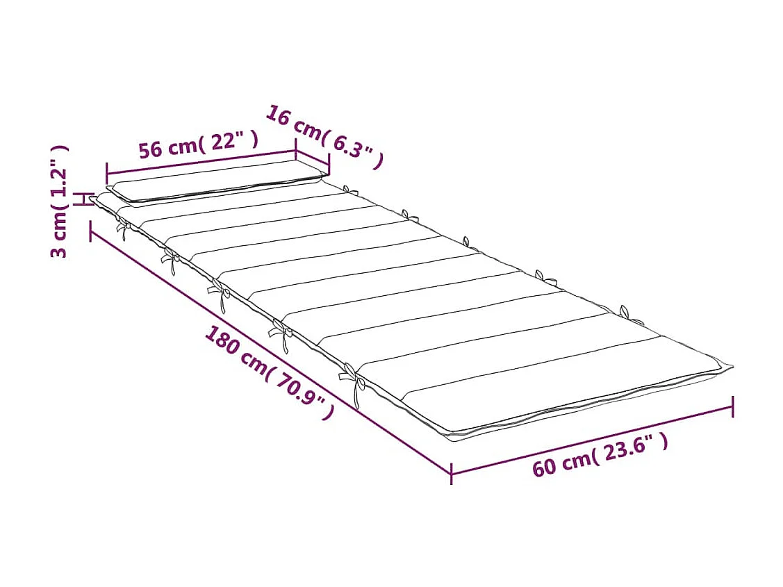 Almofadão para espreguiçadeira 180x60x3cm tecido oxford azul real