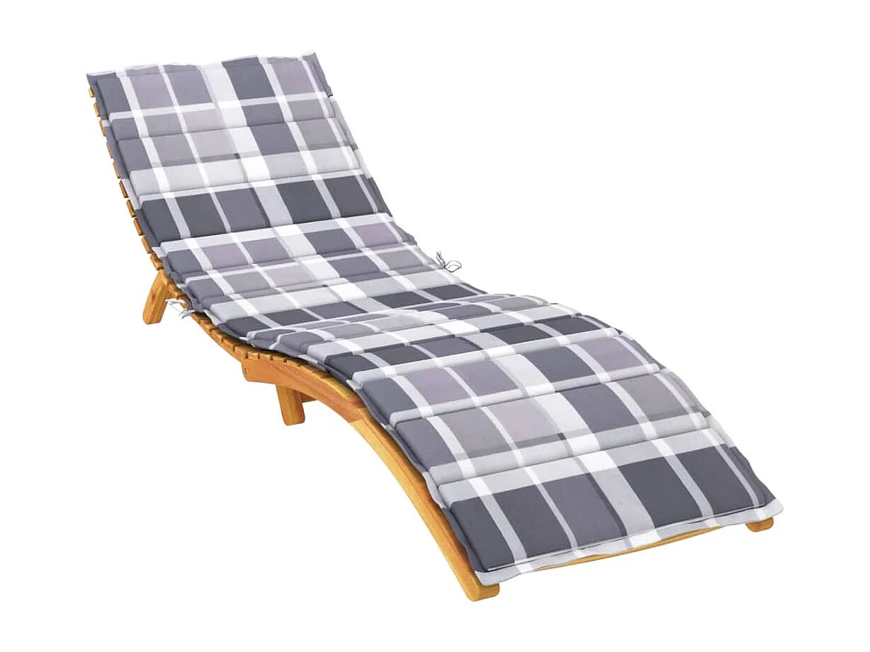 Coussin de chaise longue motif à carreaux gris 200x60x3 cm