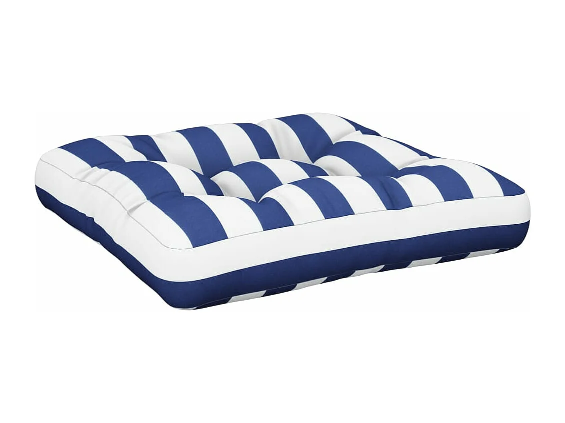 Coussin de palette rayures bleues et blanches 50x50x12 cm tissu