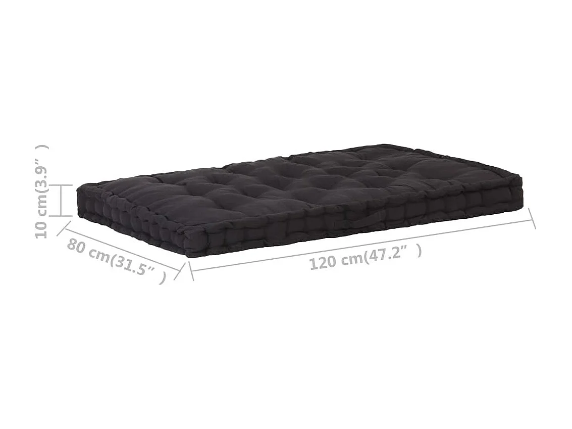 Coussin de plancher de palette Coton 120x80x10 cm Noir