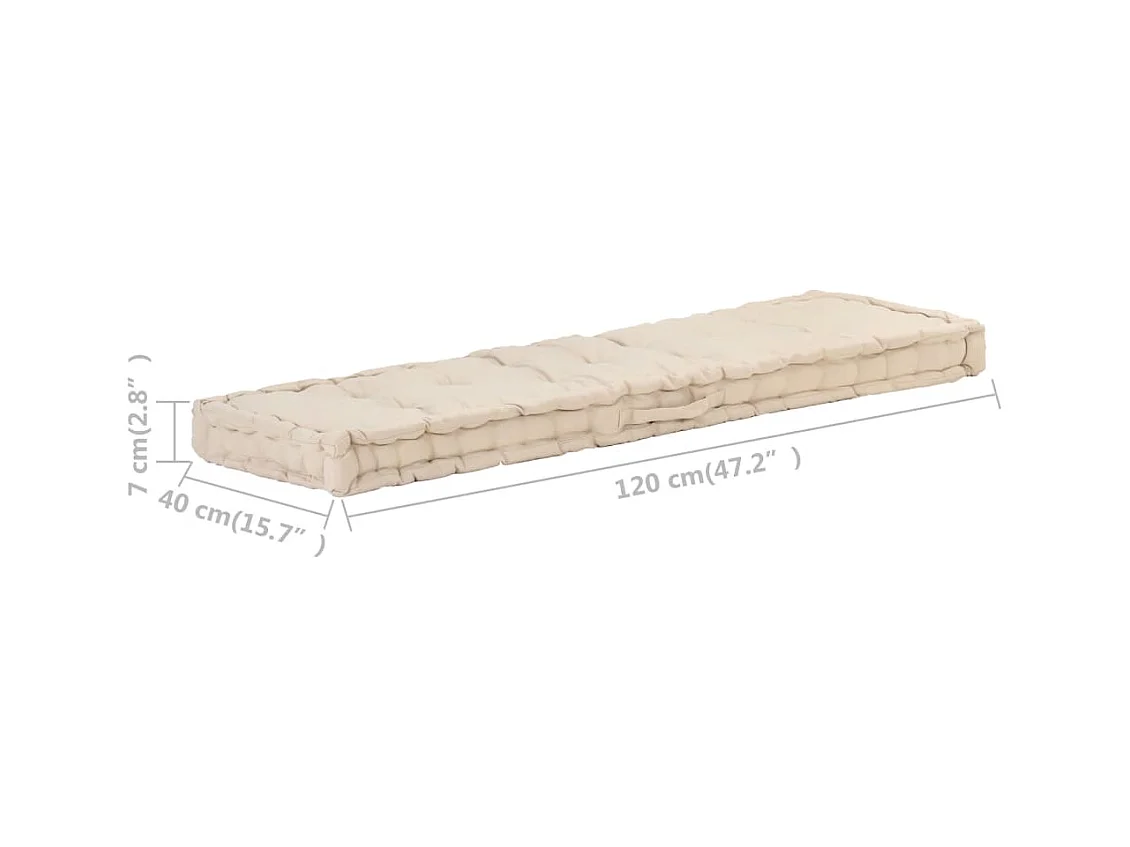 Coussin de plancher de palette Coton 120x40x7 cm Beige