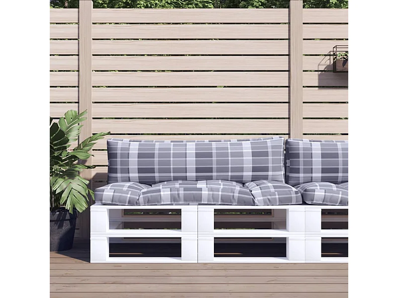 Coussins de palette 2 pièces carreaux gris tissu