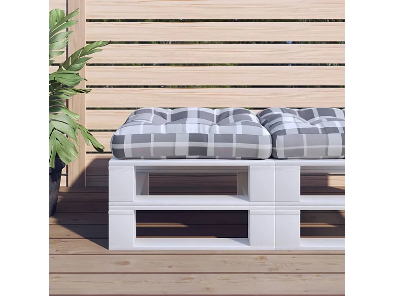 Almofadão para sofá de paletes 60x60x12 cm tecido xadrez cinzento