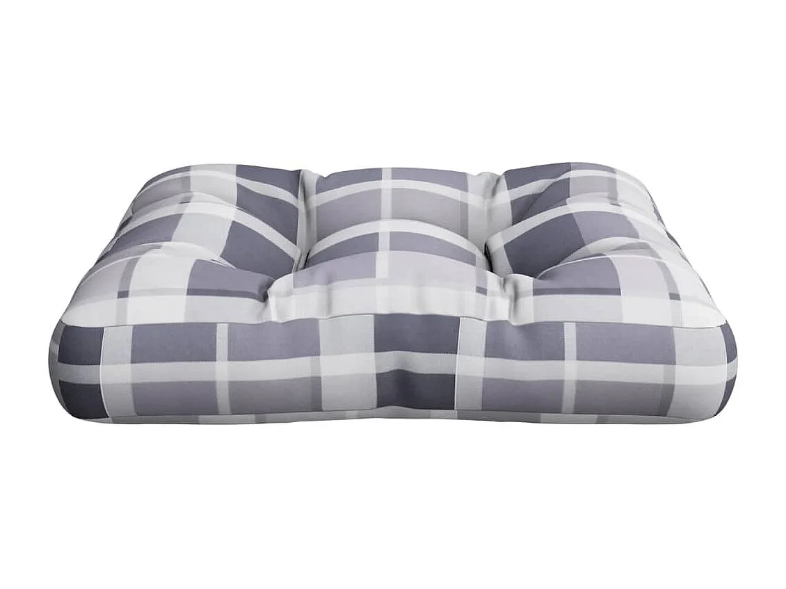 Coussin de palette motif à carreaux gris 60x60x12 cm tissu