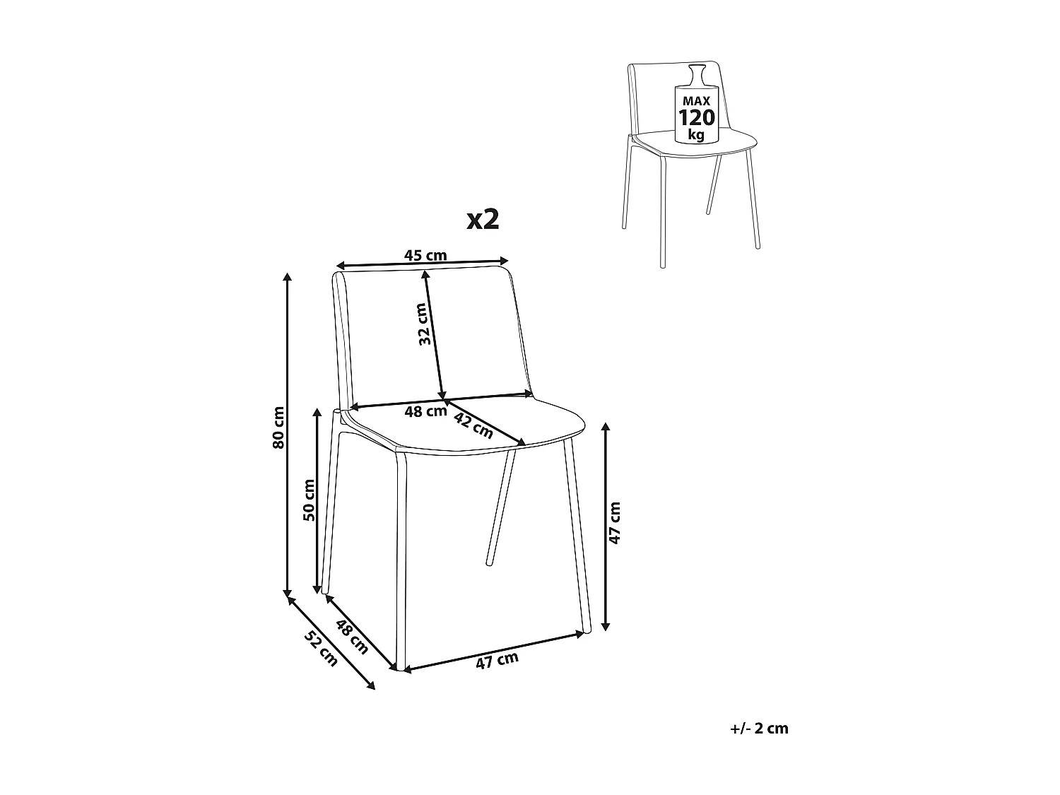Lot de 2 chaises de salle à manger ESBON Gris clair