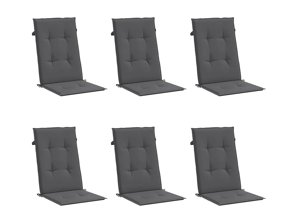 Coussins de chaise de jardin à dossier haut lot de 6 anthracite