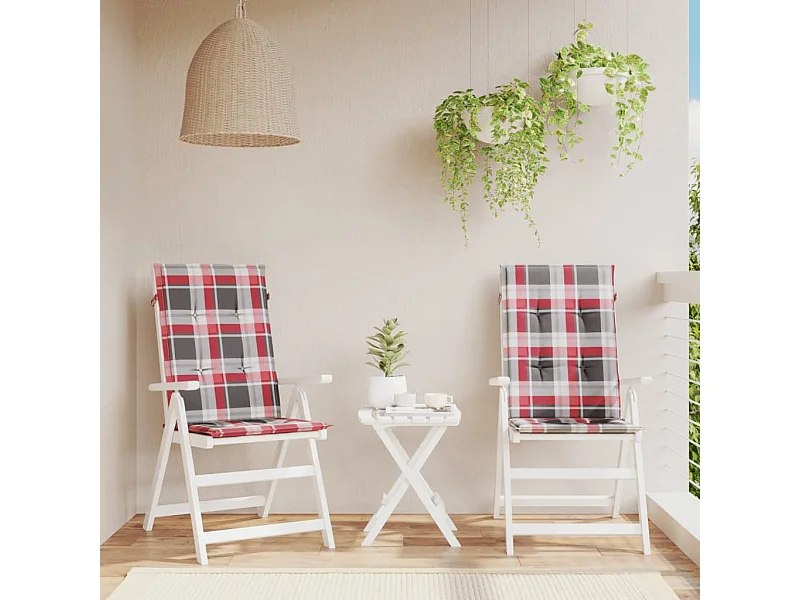 Tuinstoelkussens 2 st 120x50x3 cm stof ruitpatroon rood