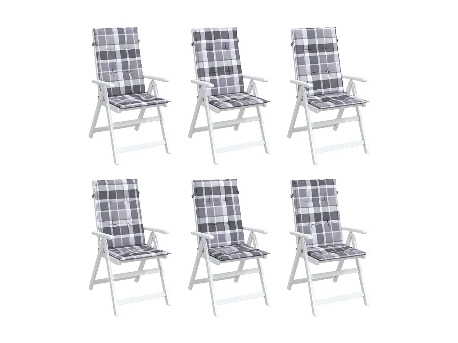 Coussins de chaise jardin à dossier haut lot de 6 carreaux gris