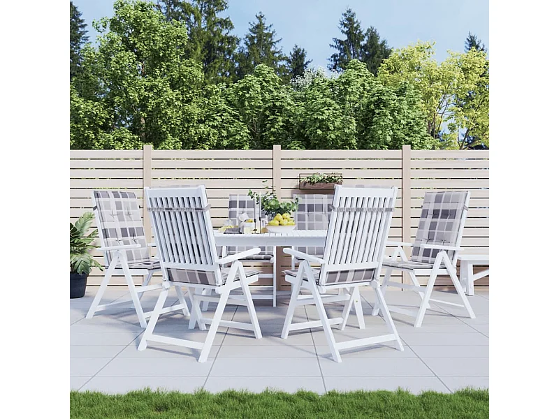 Coussins de chaise jardin à dossier haut lot de 6 carreaux gris