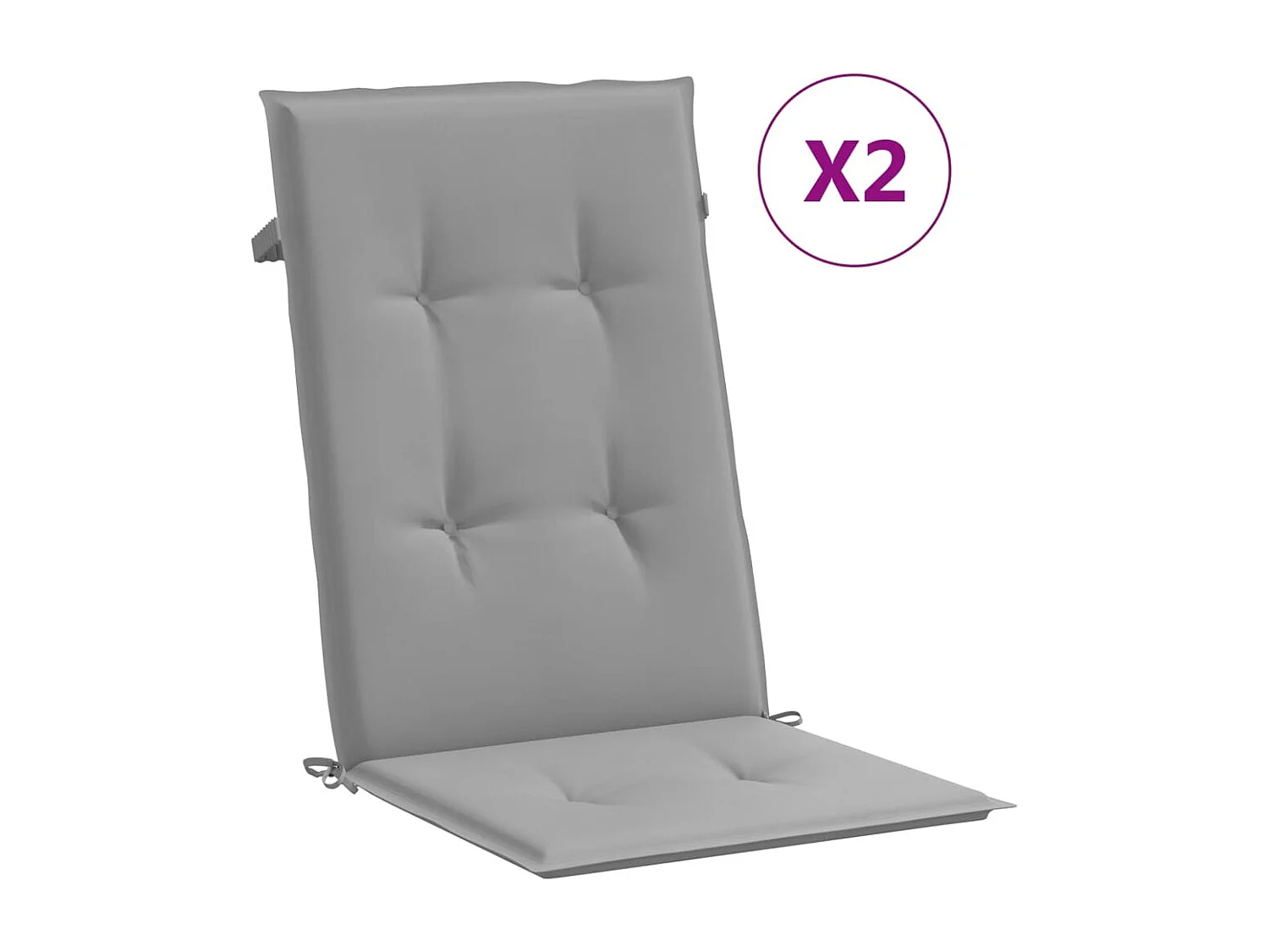 Coussins de chaise de jardin à dossier haut lot de 2 gris tissu