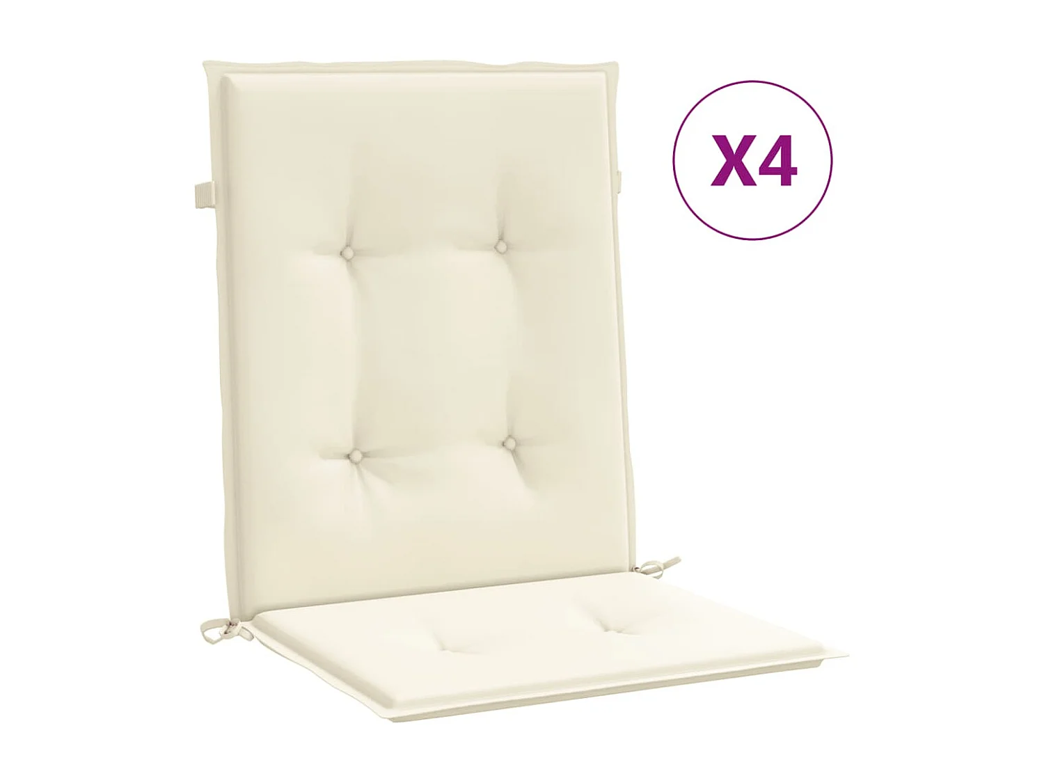 Coussins de chaise de jardin à dossier bas lot de 4 crème