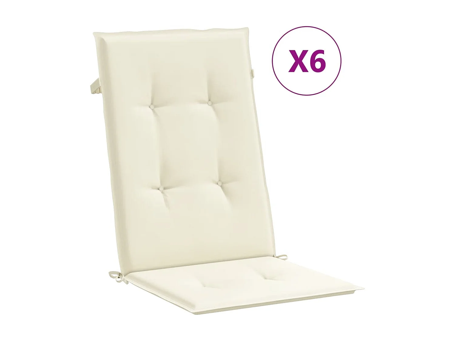Coussins de chaise de jardin dossier haut lot de 6 crème tissu