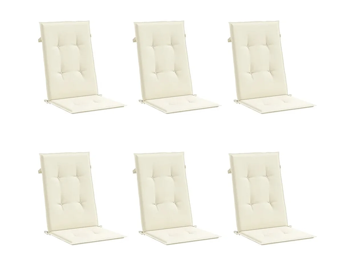 Coussins de chaise de jardin dossier haut lot de 6 crème tissu