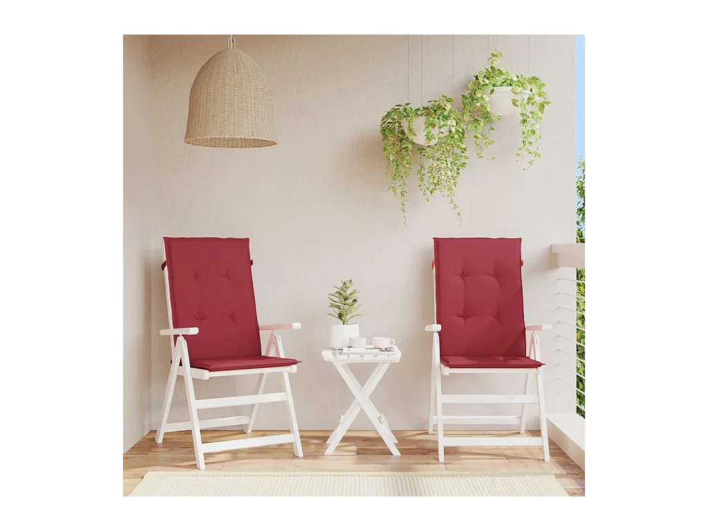 Cojín silla de jardín respaldo alto 2 unidades tela rojo 120x50x3 cm