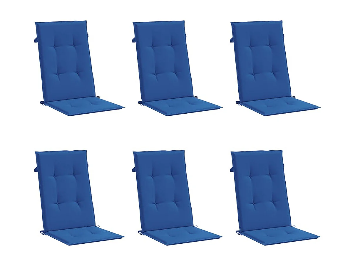 Coussins de chaise de jardin à dossier haut lot de 6 bleu royal