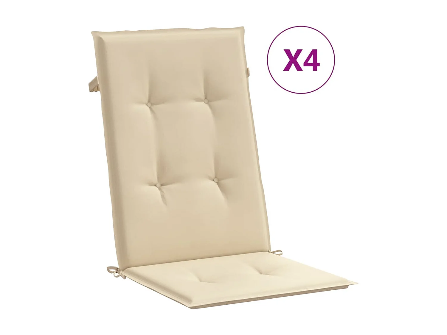 Coussins de chaise de jardin dossier haut lot de 4 beige tissu