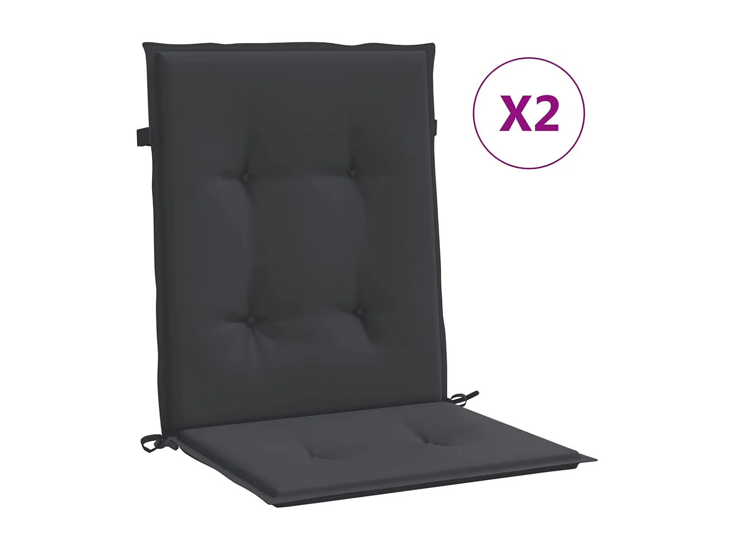 Coussins de chaise de jardin à dossier bas lot de 2 noir