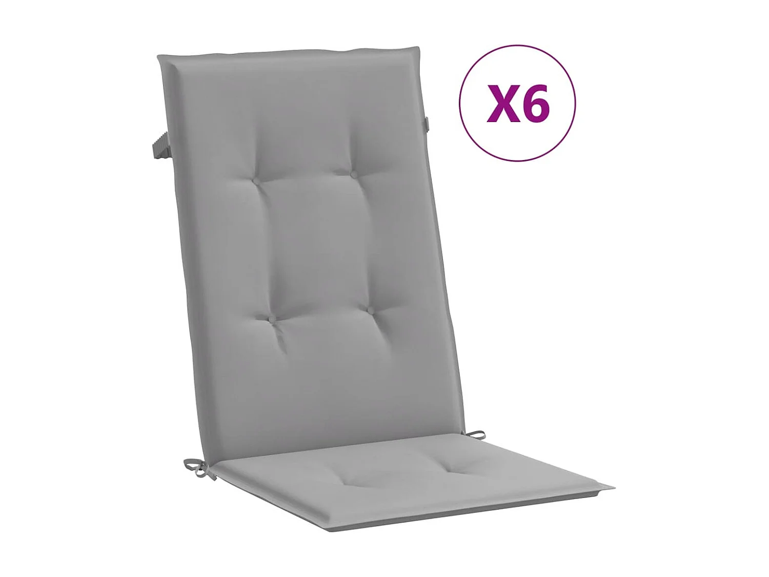 Coussins de chaise de jardin à dossier haut lot de 6 gris tissu