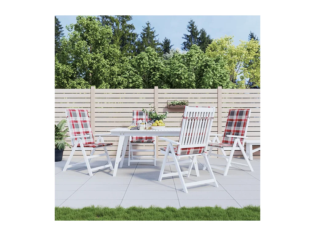 Coussins de chaise jardin dossier haut lot de 4 carreaux rouges