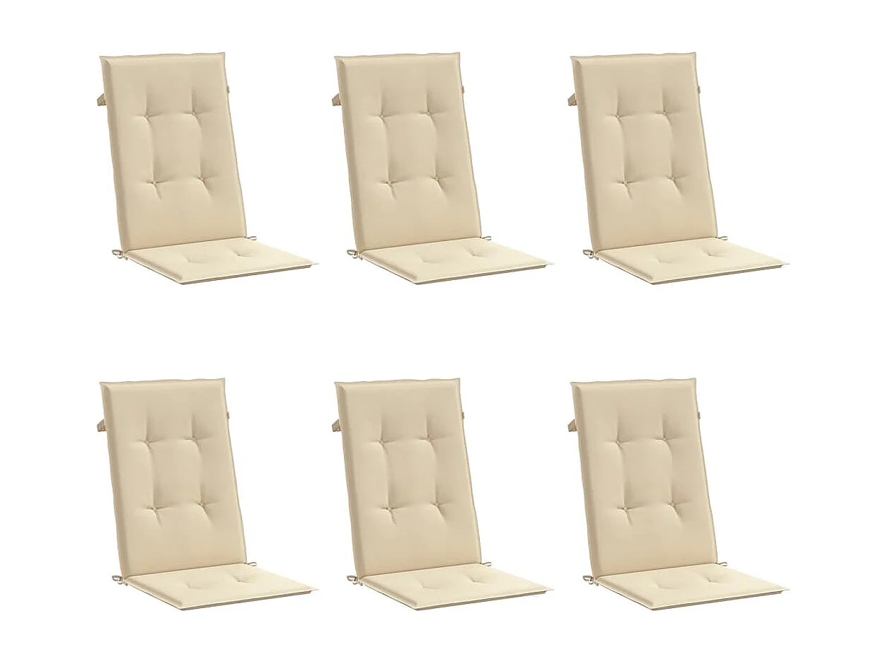 Coussins de chaise de jardin dossier haut lot de 6 beige tissu