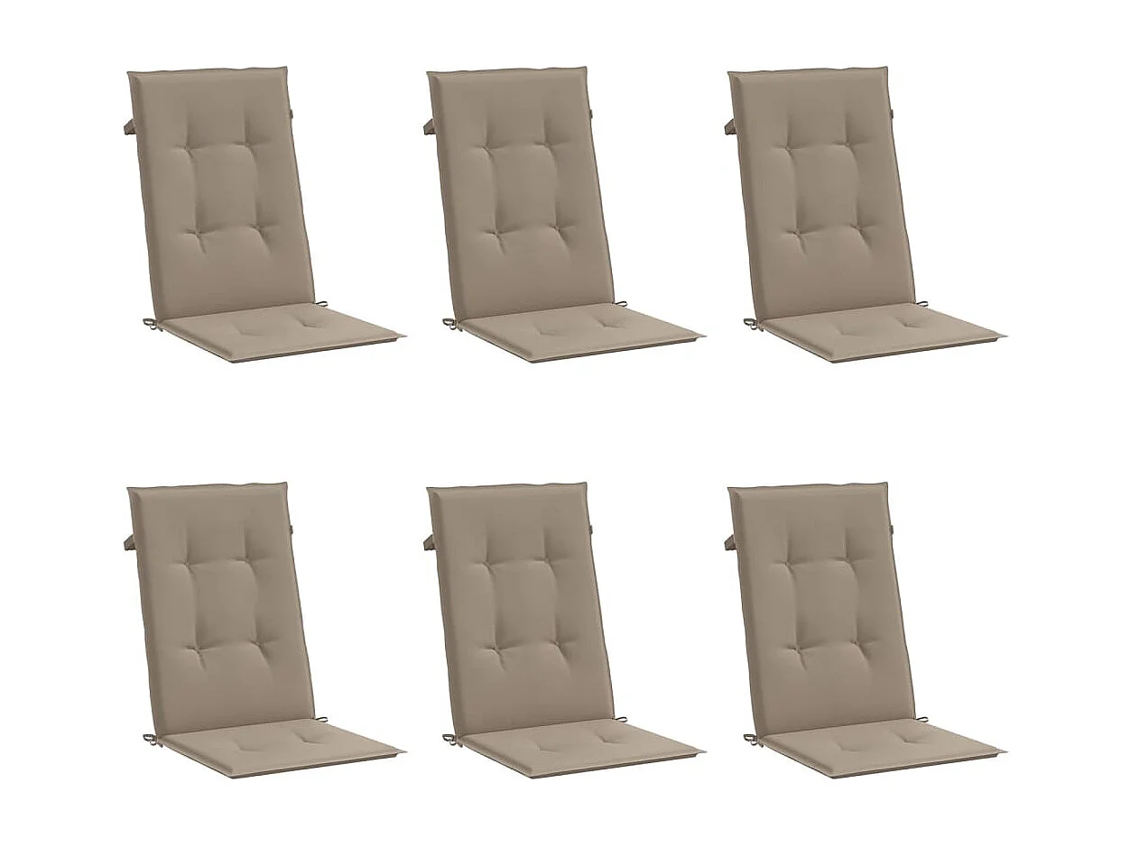 Coussins de chaise de jardin dossier haut lot de 6 taupe tissu