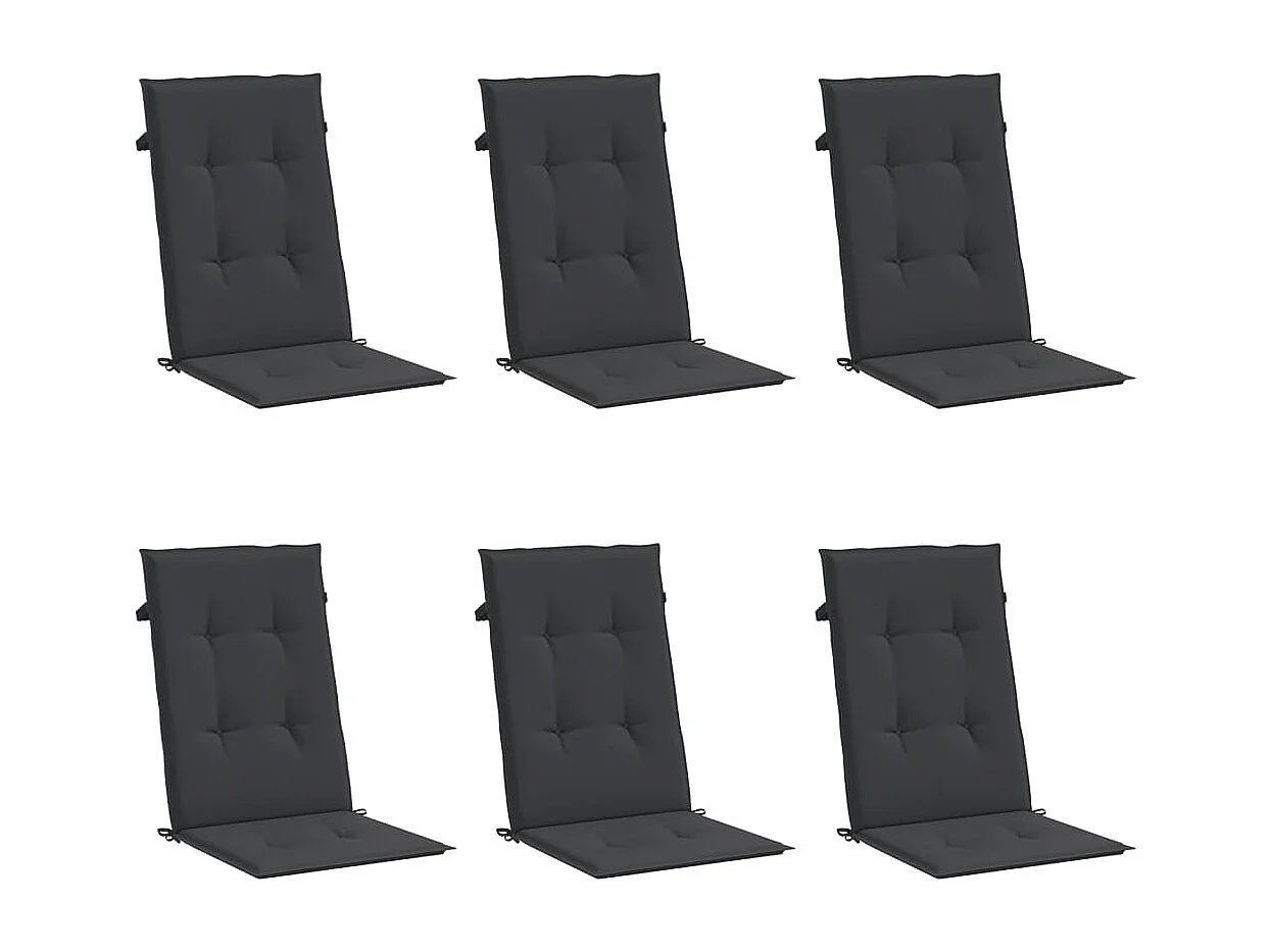 Coussins de chaise de jardin à dossier haut lot de 6 noir tissu