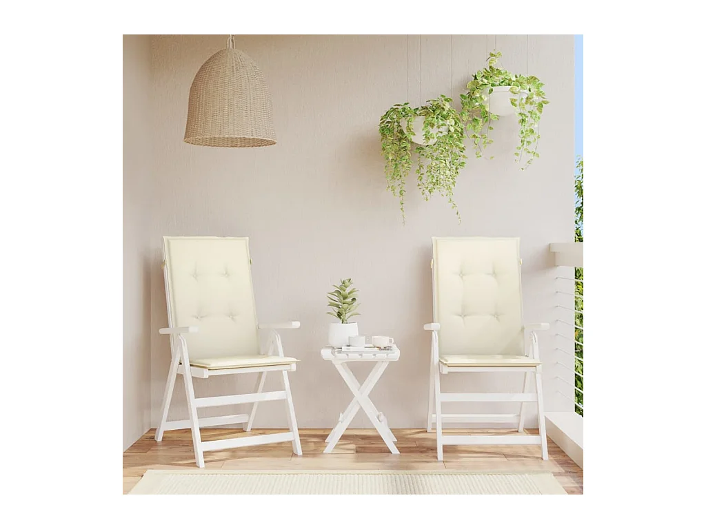 Coussins de chaise de jardin dossier haut lot de 2 crème tissu
