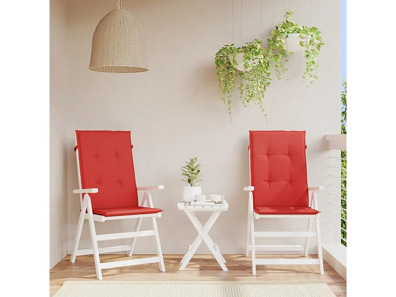 Coussins de chaise de jardin dossier haut lot de 2 rouge tissu