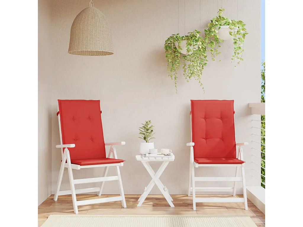 Coussins de chaise de jardin dossier haut lot de 2 rouge tissu