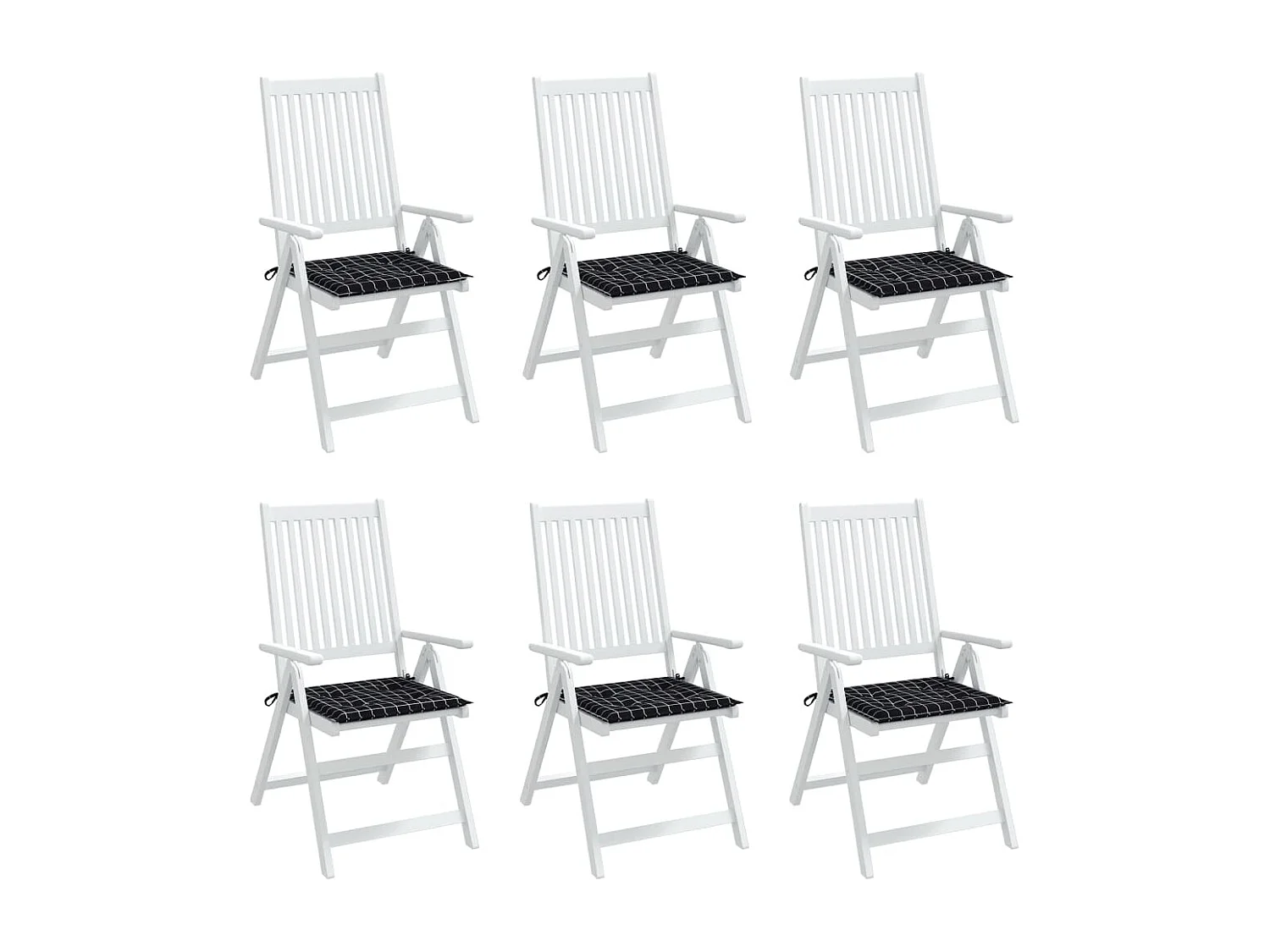 Cojines de silla de jardín 6 unidades tela a cuadros negro 50x50x3cm