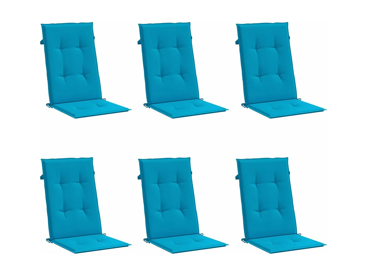 Cojín silla de jardín respaldo alto 6 unidades tela azul 120x50x3 cm