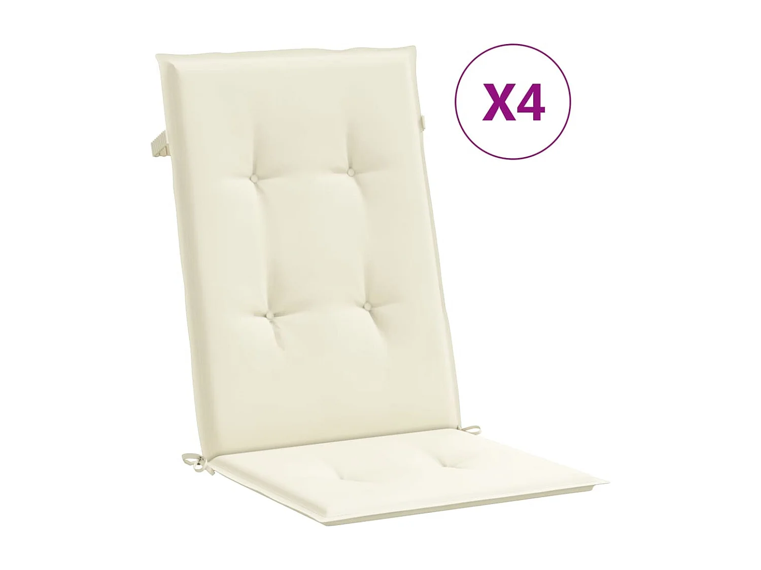 Coussins de chaise de jardin dossier haut lot de 4 crème tissu