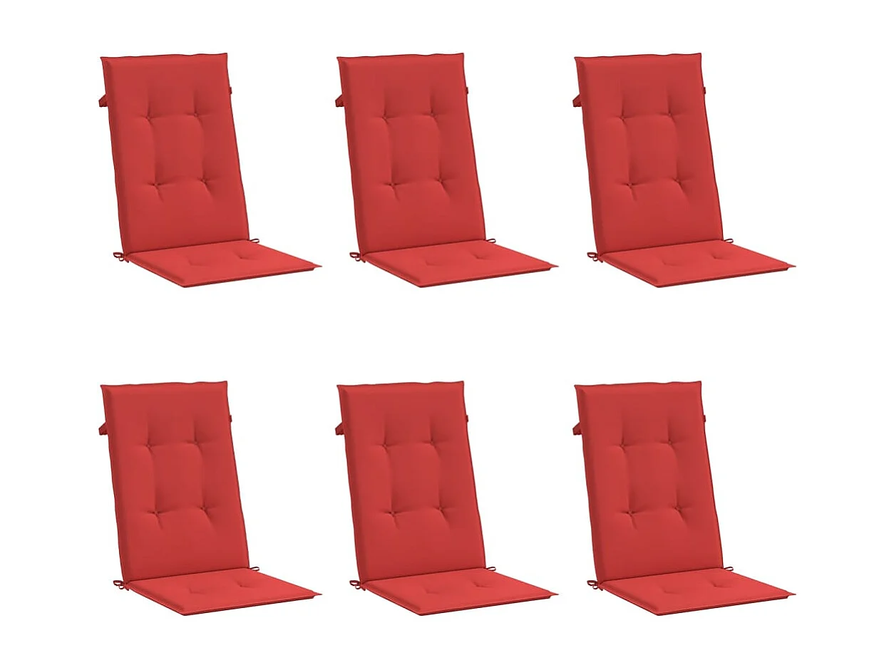 Coussins de chaise de jardin dossier haut lot de 6 rouge tissu
