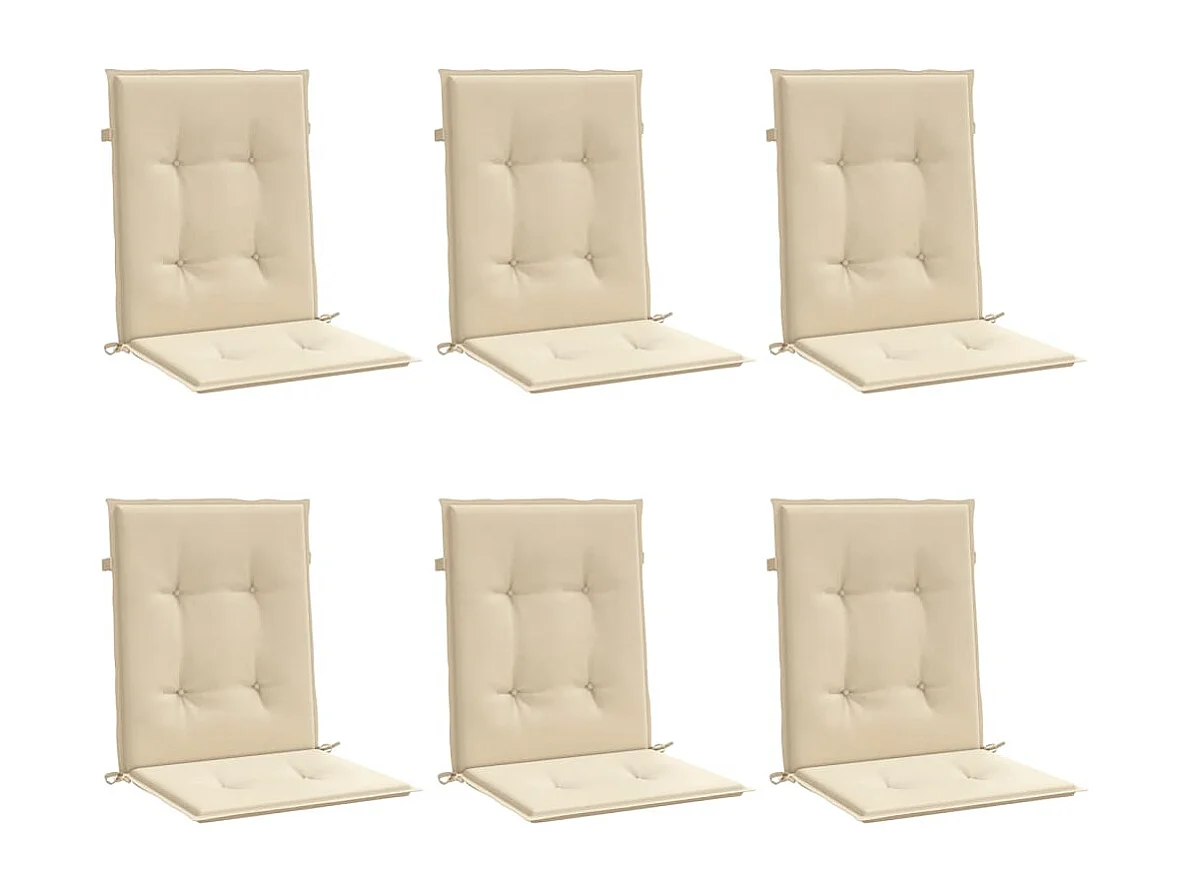 Coussins de chaise de jardin à dossier bas lot de 6 beige